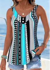 Cyan Geometric Print Tummy Coverage Sleeveless Tank Top | thumb picture 