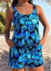Blue Tummy Coverage Leaf Print One Piece Swimwear | thumb picture 