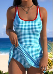 Blue Tummy Coverage Plaid One Piece Swimwear