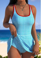 Blue Tummy Coverage Plaid One Piece Swimwear | thumb picture 