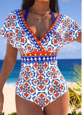 Multi Color Fake 2in1 Tribal Print One Piece Swimwear