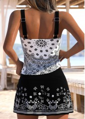 Black Mid Waisted Tummy Coverage Tribal Print Tankini Set | thumb picture 
