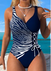 Black Tummy Coverage Striped One Piece Swimwear