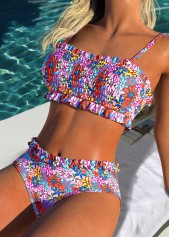 Multi Color Mid Waisted Frill Floral Print Bikini Set | thumb picture 