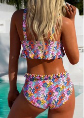 Multi Color Mid Waisted Frill Floral Print Bikini Set | thumb picture 