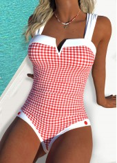 Red Plaid Bandeau One Piece Swimwear