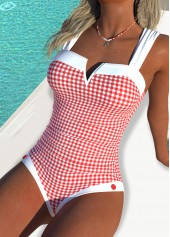 Red Plaid Bandeau One Piece Swimwear | thumb picture 