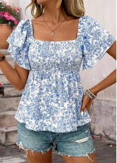 Light Blue Ditsy Floral Print Peplum T Shirt