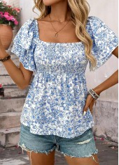Light Blue Ditsy Floral Print Peplum T Shirt | thumb picture 