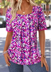 Purple Ditsy Floral Print Patchwork Short Sleeve T Shirt