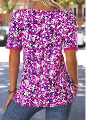 Purple Ditsy Floral Print Patchwork Short Sleeve T Shirt | thumb picture 