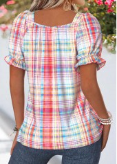 Multi Color Plaid Curved Hem Short Sleeve T Shirt | thumb picture 