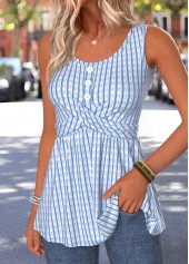 Light Blue Plaid Wrap Sleeveless Round Neck Tank Top | thumb picture 
