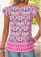 Hot Pink Tribal Print Ruffle Short Sleeve T Shirt | thumb picture 
