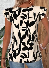 Black Leaf Print Ruffle Short Sleeve T Shirt | thumb picture 