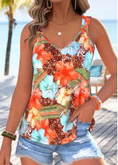 Multi Color Floral Print Tie Sleeveless Tank Top