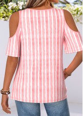 Light Pink Striped Belted Half Sleeve T Shirt | thumb picture 