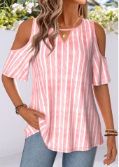 Light Pink Striped Belted Half Sleeve T Shirt | thumb picture 