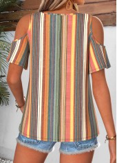 Multi Color Striped Twist Short Sleeve T Shirt | thumb picture 