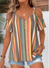 Multi Color Striped Twist Short Sleeve T Shirt