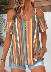 Multi Color Striped Twist Short Sleeve T Shirt | thumb picture 