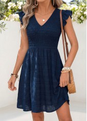 Navy Short Patchwork V Neck Dress