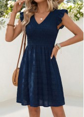 Navy Short Patchwork V Neck Dress | thumb picture 