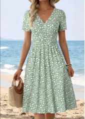 Light Green Ditsy Floral Print Surplice Short Sleeve Dress | thumb picture 