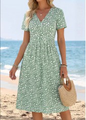 Light Green Ditsy Floral Print Surplice Short Sleeve Dress | thumb picture 