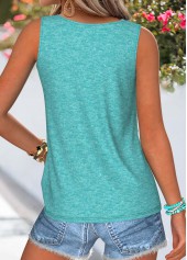 Cyan Floral Print Tie Sleeveless V Neck Tank Top | thumb picture 