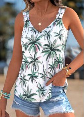 Green Tropical Plants Print Tie Sleeveless Tank Top | thumb picture 