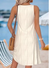 Beige Short Shirred Sleeveless V Neck Dress | thumb picture 