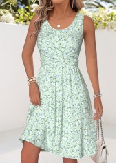 Light Green Ditsy Floral Print Criss Cross Sleeveless Dress | thumb picture 