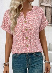 Pink Ditsy Floral Print Tummy Coverage T Shirt | thumb picture 