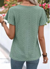 Sage Green Shirred Short Sleeve V Neck T Shirt | thumb picture 