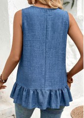 Denim Blue Patchwork Sleeveless Round Neck Tank Top | thumb picture 