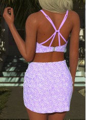 Purple Mid Waisted Three-piece Floral Print Bikini Set | thumb picture 