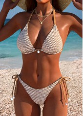 Light Coffee Mid Waisted Three-piece Plaid Bikini Set | thumb picture 