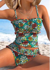 Green Low Waisted Two-piece Ditsy Floral Print Tankini Set | thumb picture 