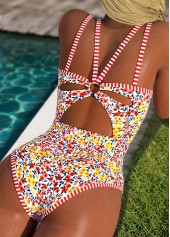 Pink Circular Ring Floral Print One Piece Swimwear