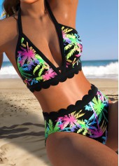 Black Mid Waisted Tropical Plants Print Bikini Set | thumb picture 