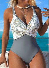 Grey Patchwork Tribal Print One Piece Swimwear | thumb picture 