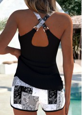 Tummy Coverage Mid Waisted Tribal Print Black Tankini Set | thumb picture 