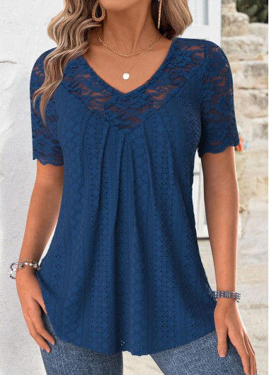 women clothes image of Navy Short Sleeve V Neck T Shirt
