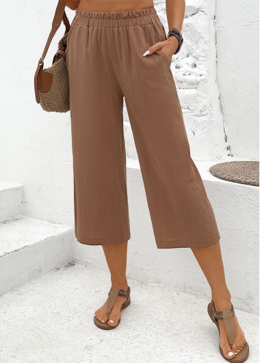 women clothes image of Dark Camel Soft Straight Leg Elastic Waist Pants
