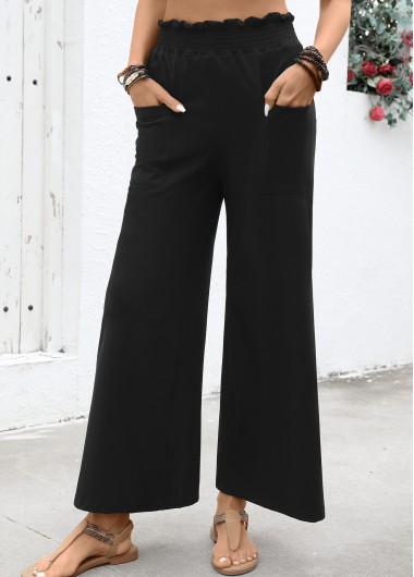 women clothes image of Black Soft Wide Leg Elastic Waist High Waisted Pants