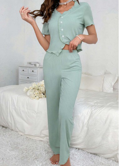 women clothes image of Mint Green Short Sleeve Lounge Top and Pants