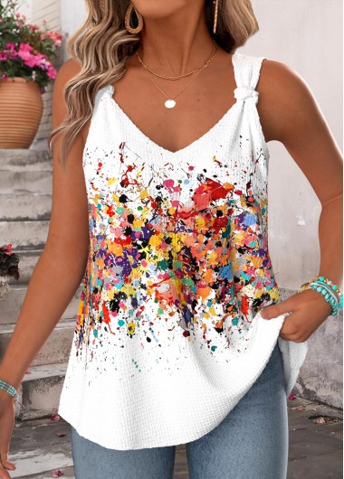 women clothes image of Multi Color Tie Ombre Strappy V Neck Tank Top