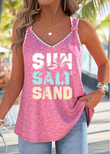 women clothes image of Pink Tummy Coverage Letter Print Strappy Tank Top