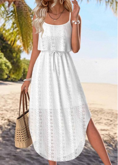 women clothes image of White Tummy Coverage Strappy Round Neck Dress